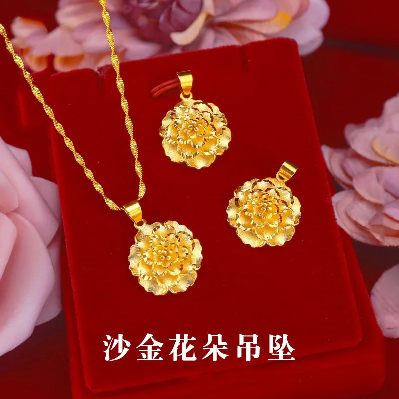 Women's 24K Gold (AU999) Stylish Flower Pendant | Openwork flower, micro-diamond halo with magnetic closure