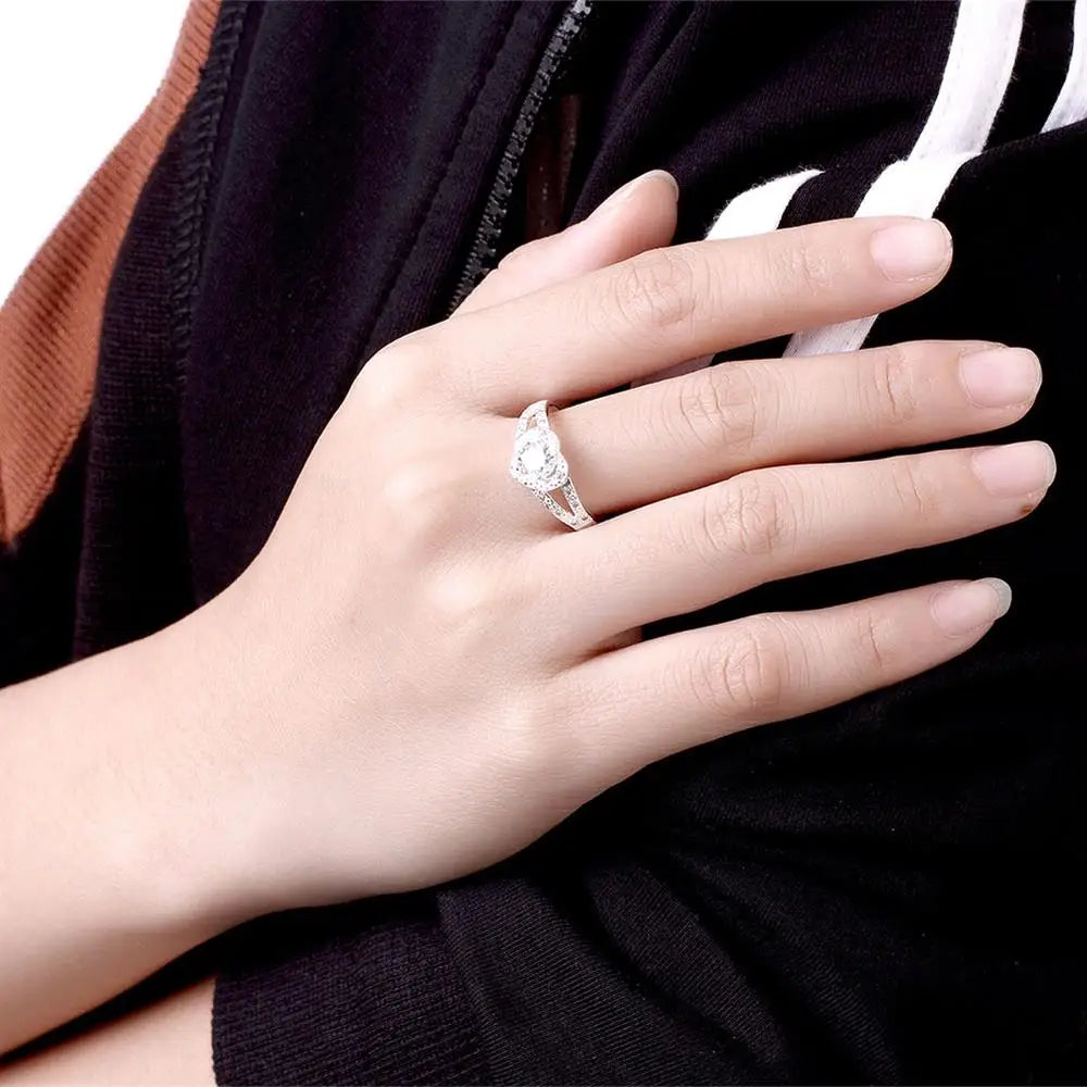 Hot 925 Sterling Silver crystal romantic heart diamond Rings For Women Fashion Party Gifts luxury wedding engagement Jewelry