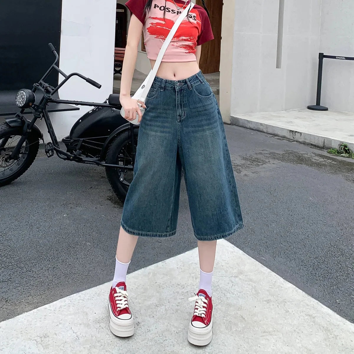 American Retro High Street Straight Leg Jeans Chic High Waist Versatile Wide Leg Seven-Foot Mid-Calf Pants Summer New Arrival