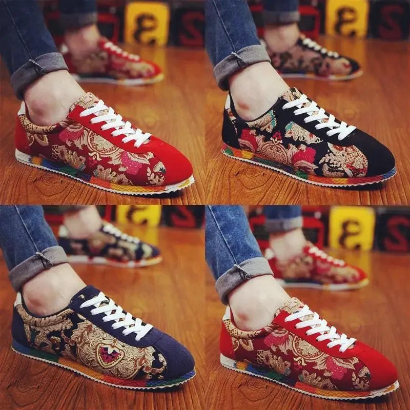 Fashion Graffiti Printed Men Suede Sneakers Red Running Shoes Men's Jogging Shoes Light Gym Trainers Men Flat Embroidery Shoes