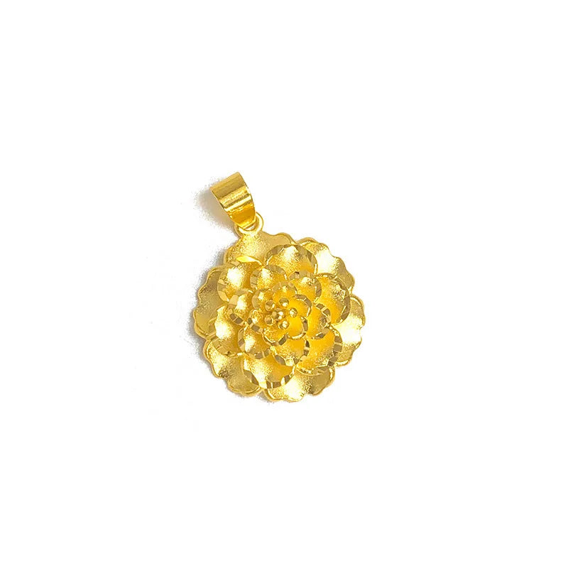 Women's 24K Gold (AU999) Stylish Flower Pendant | Openwork flower, micro-diamond halo with magnetic closure