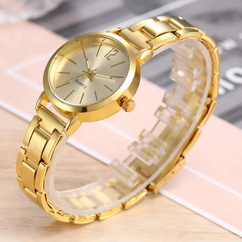 Fashion Women Elagant Watch Casual Simple Steel Strap Quartz Watch Love Bracelet 2pcs Set Luxury Temperament Wristwatch Reloj