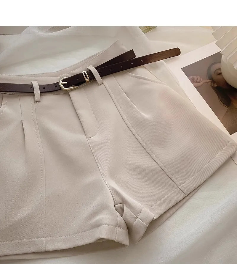 Casual Women A-Line Shorts Fashion Office Lady Commute Vintage Solid High Waist Short Pants Casual Streetwear Summer Trousers