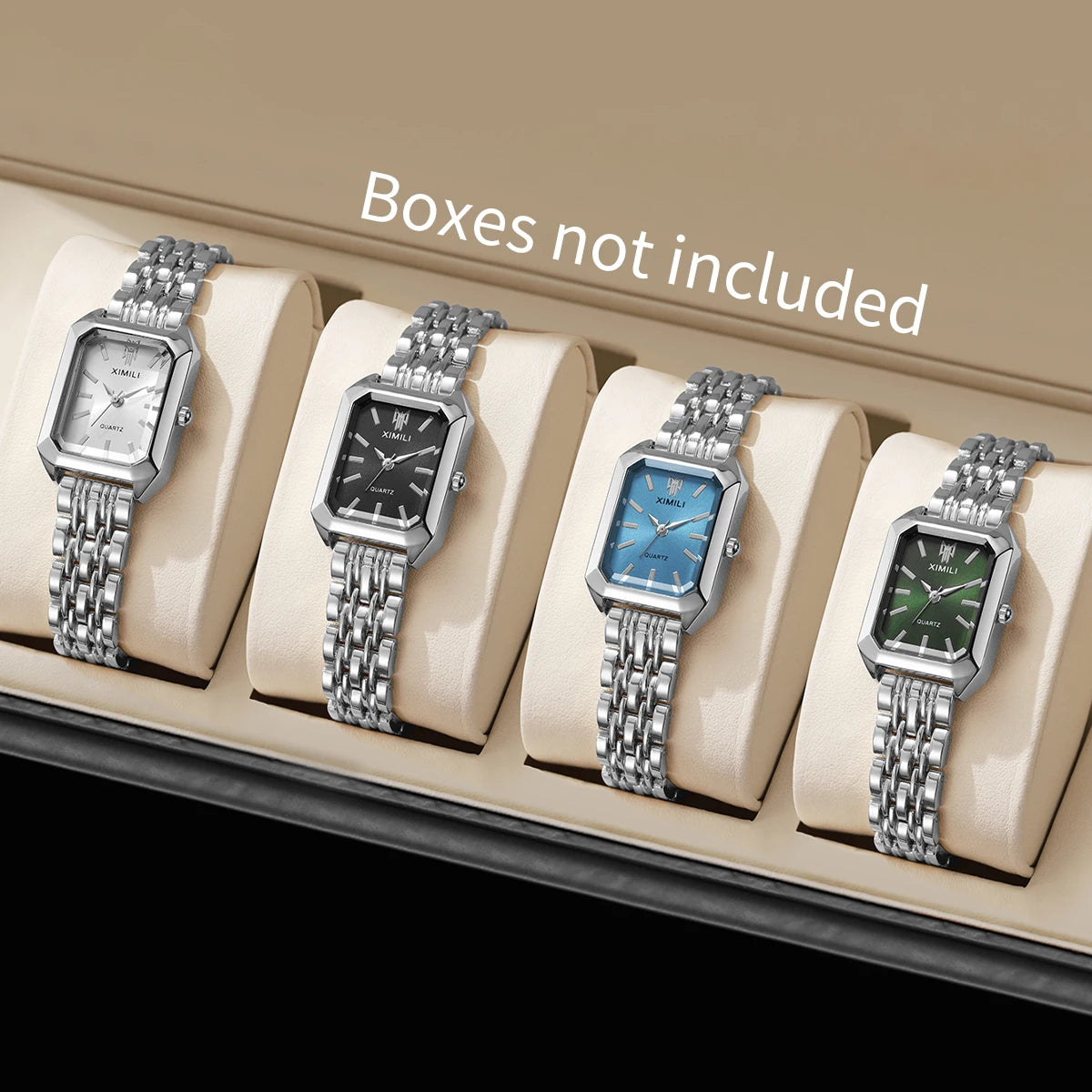 1/2/4PCS Luxury Women Watches Fashion Rectangle Woman Quartz Watch Stainless Steel Band Wristwatches Reloj Mujer(Without Box)
