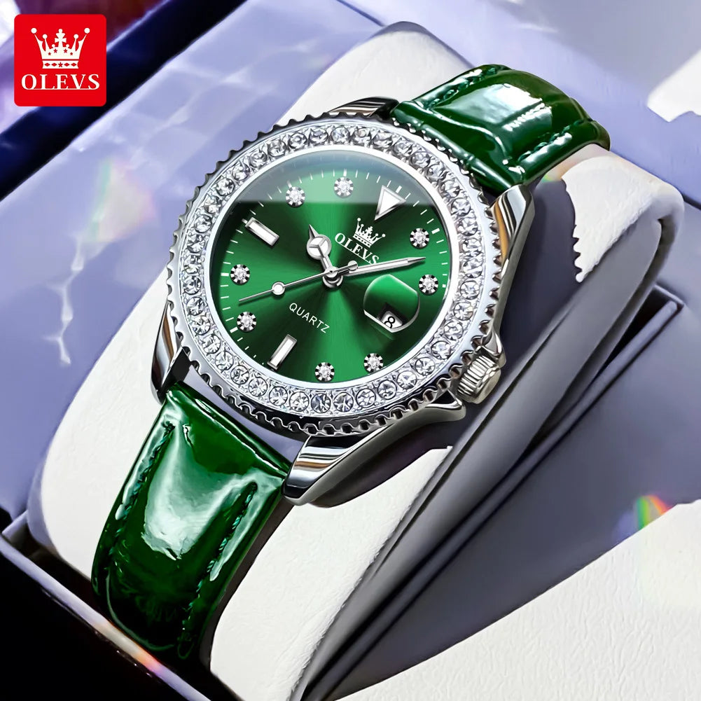 OLEVS Luxury Fashion Women's Watches Diamond Dial Luminous Quartz Watch Elegant Date Stainless Steel Original Brand Wrist Watch