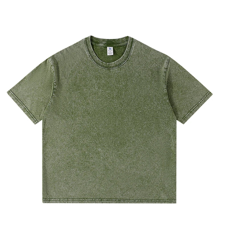 Washed Vintage T-Shirts Men's Street Hip Hop Retro Punk T Shirt Harajuku Casual 250gsm Cotton Short Sleeve Acid Wash TShirts Top
