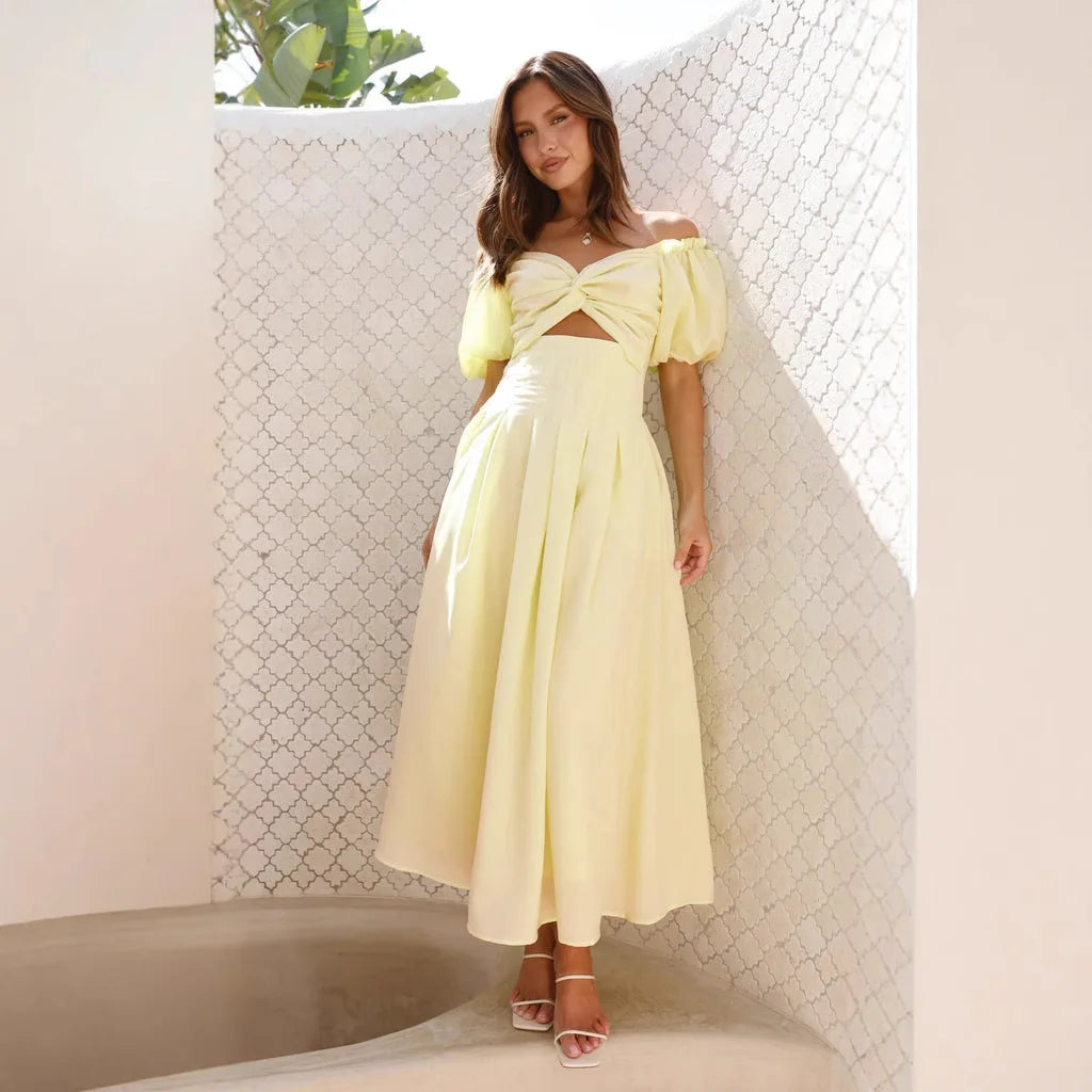 2025 Spring/summer Sexy Slim Fit Sexy Hollow Out Women's High-end Feeling Slim Fit Backless Vacation Style Mid Length Dress