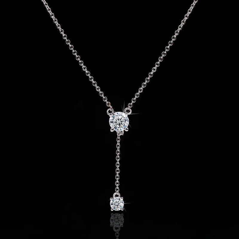 925 Silver Women's Luxury Zircon Pendant Necklace Round Cut Cubic Zirconia Necklace Charms Bride Wedding Chain Necklace Gift