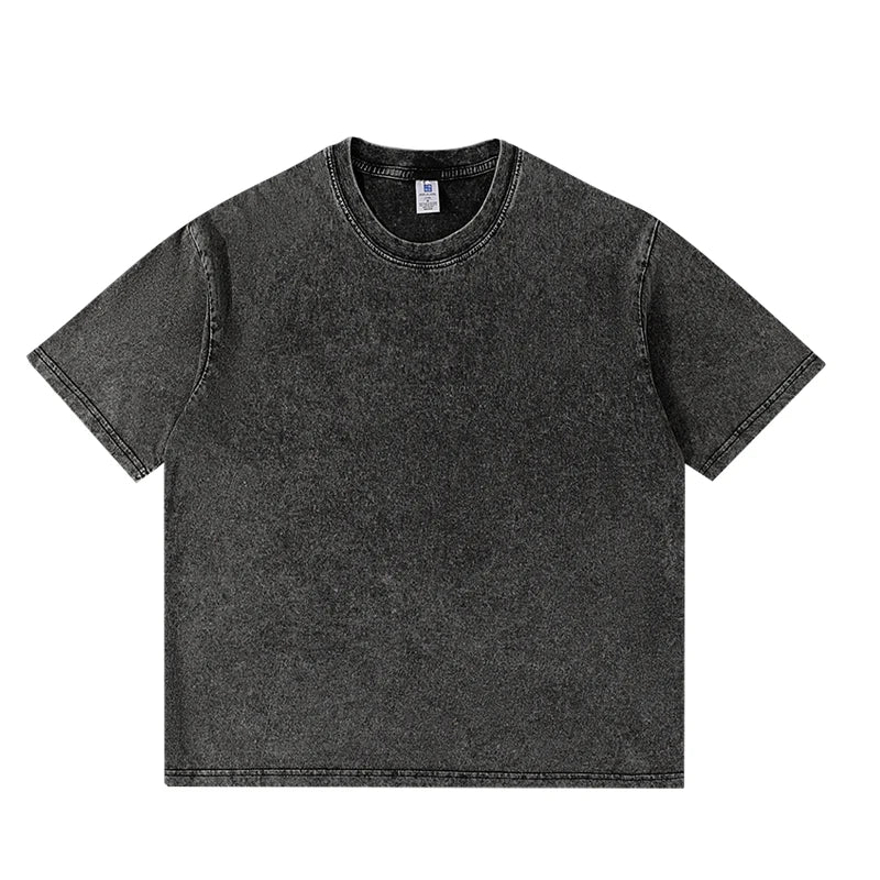 Washed Vintage T-Shirts Men's Street Hip Hop Retro Punk T Shirt Harajuku Casual 250gsm Cotton Short Sleeve Acid Wash TShirts Top
