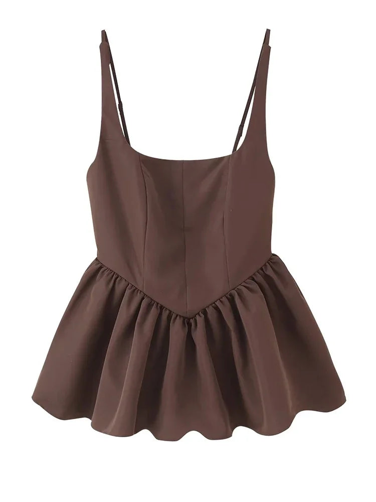 Chicheca Pelpum Summer Women Tops 2025 Office Lady Brown Elegant Tank Top Sleeveless New in Camis