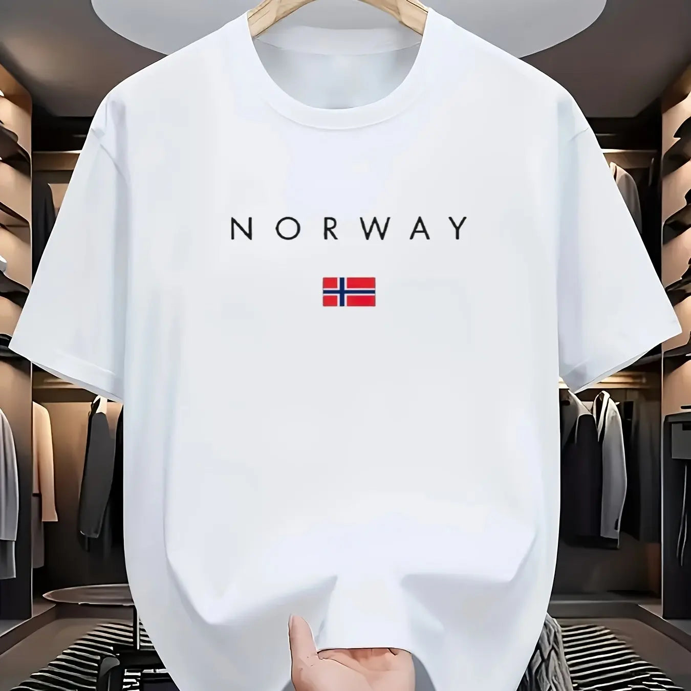 Men's summer 100% pure cotton fashionable sports casual loose NORWAY pattern printed round neck short sleeved T-shirt top