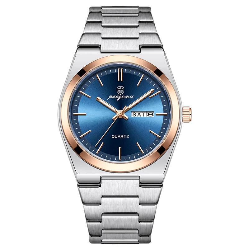 PENGAGAR Luxury Men Watch Date Week Waterproof Luminous Stainless Steel Watch For Man Casual Quartz Men's Watches Male Sport+Box