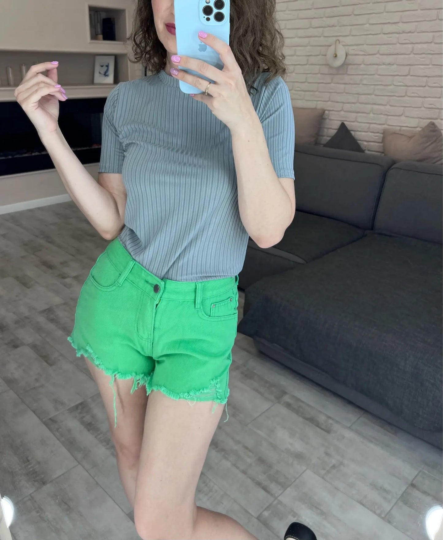 Summer New Style Wide Leg Pants Candy Color Ripped Denim Shorts Female High Waist Green A-line Women Jeans Hot Shorts Pants