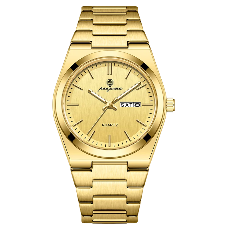 PENGAGAR Luxury Men Watch Date Week Waterproof Luminous Stainless Steel Watch For Man Casual Quartz Men's Watches Male Sport+Box