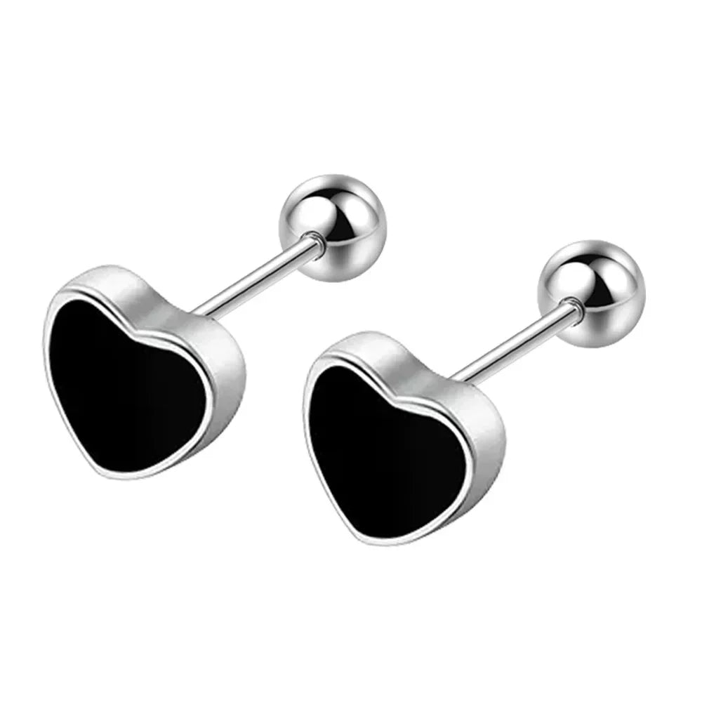 925 Sterling Silver Black heart Star Round Small Stud Earrings for Women Luxury High Quality Wedding Party Jewelry Gift