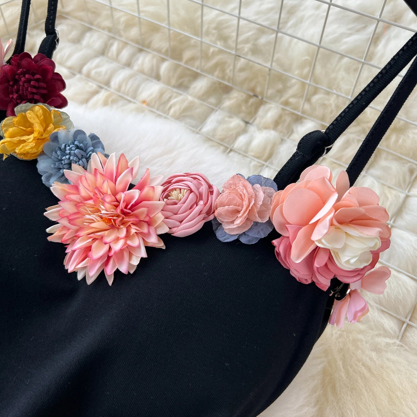 sweet sleeveless Three-dimensional flower slip Dress Chic Elegant Vestidos Vintage party Women Fashion pencil dresses