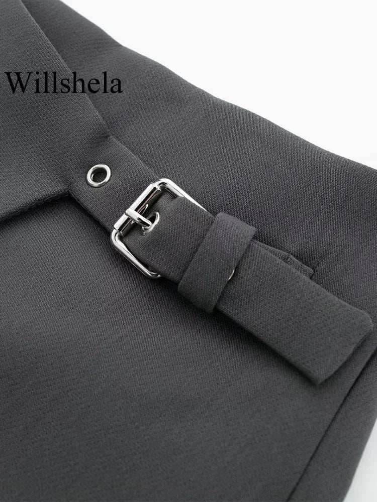 Willshela Women Fashion Solid Bandage Side Zipper Mini Skirts Shorts Vintage High Waist Female Chic Lady Shorts