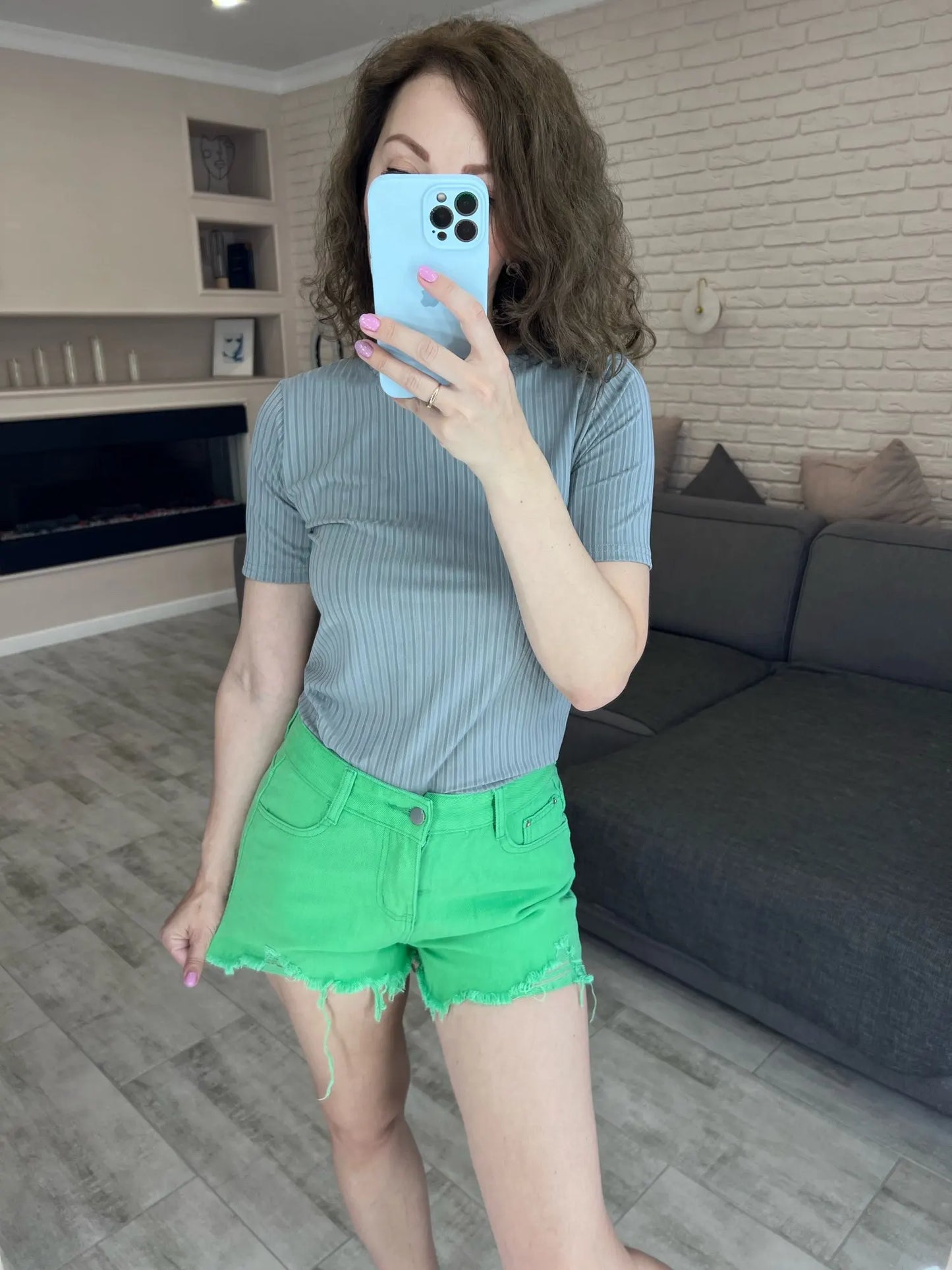 Summer New Style Wide Leg Pants Candy Color Ripped Denim Shorts Female High Waist Green A-line Women Jeans Hot Shorts Pants