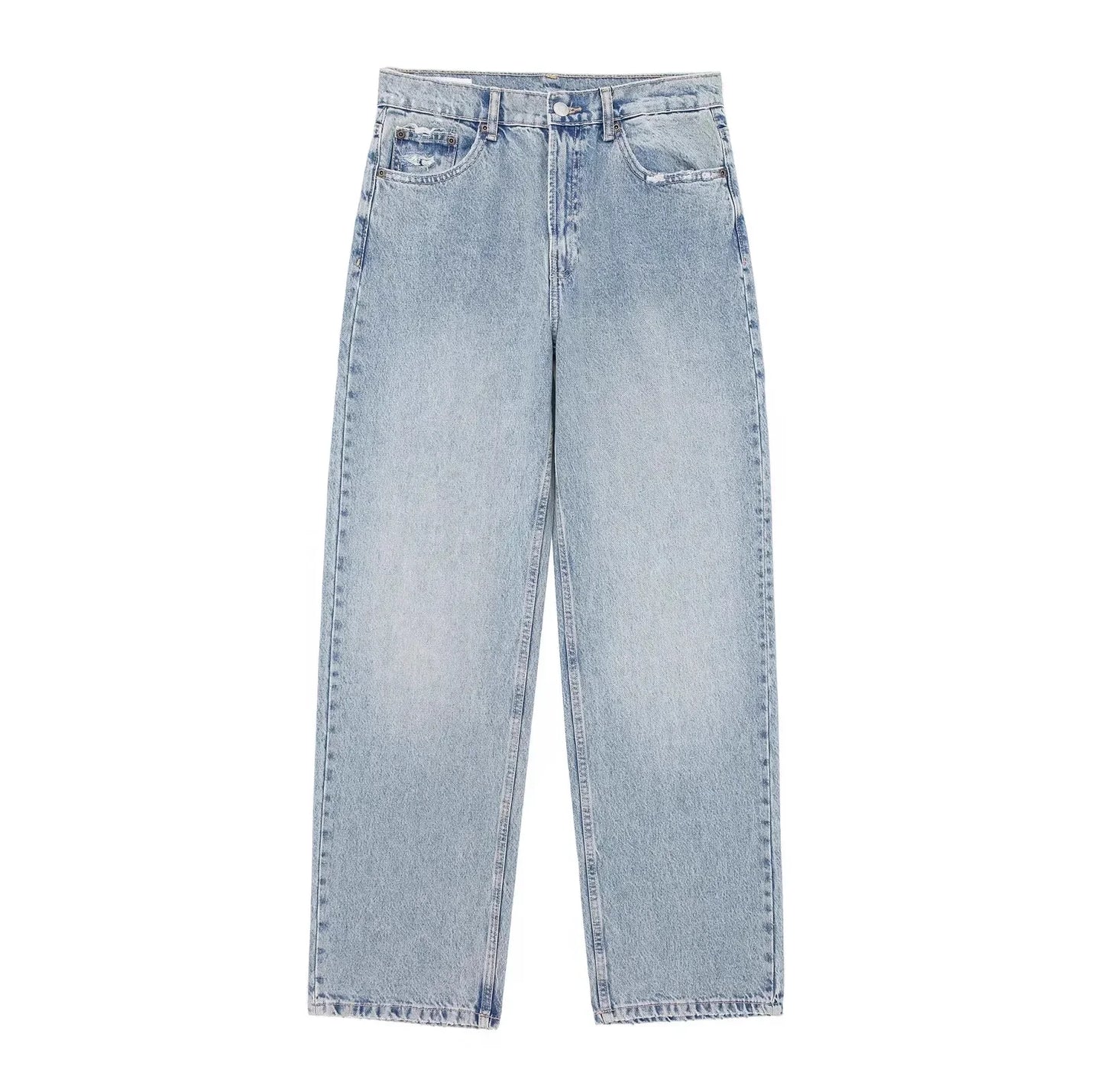 Ripped Jeans for Women Hole Pants Streetwear Low Waist Washed Distressed Pockets Denims 2025 Mom Jeans Vintage Straight Trousers