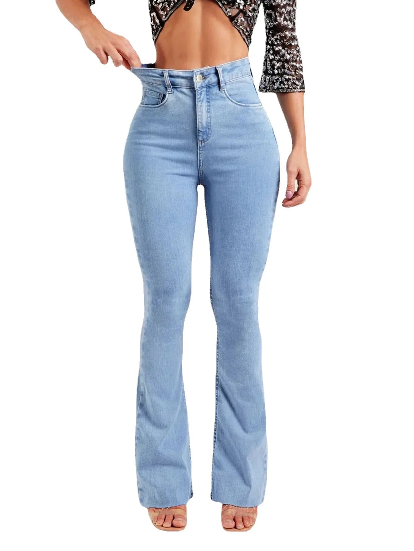Strecth Jeans Women Denim Flare Pants 2024 Autumn Button Pockets Basics Denims Streetwear Female Vintage Washed Trousers