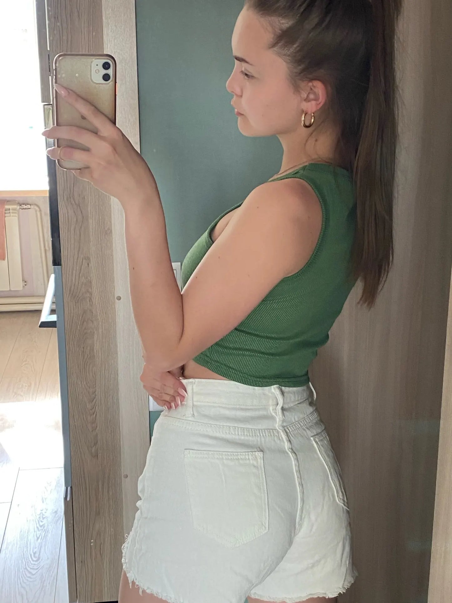 Summer New Style Wide Leg Pants Candy Color Ripped Denim Shorts Female High Waist Green A-line Women Jeans Hot Shorts Pants