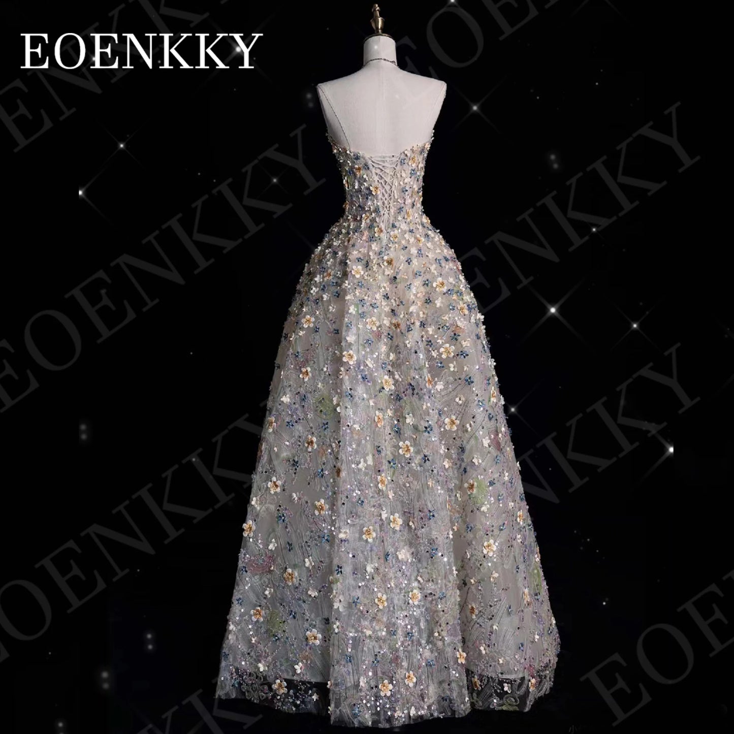 EOENKKY Gorgeous Prom Dress 3D Flower Floor Length Sweetheart Strapless Formal Graduation Gown A Line Customized فساتين سهرة