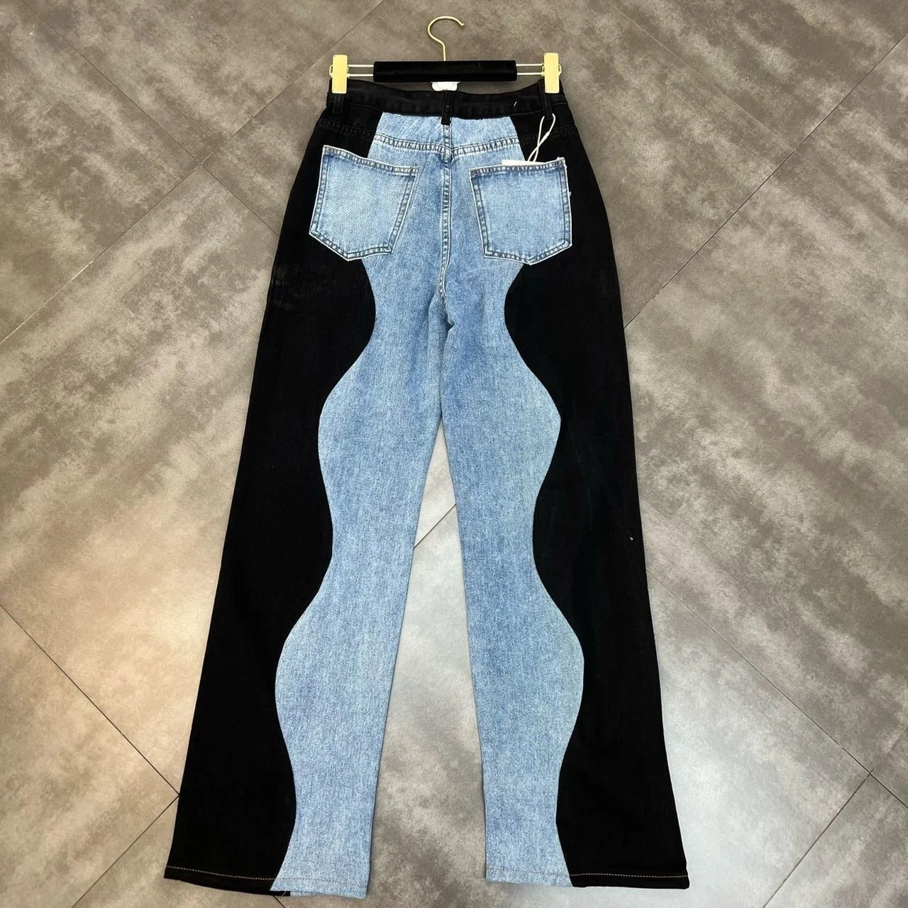 PREPOMP 2022 Summer New Arrivals Blue Denim Patchwork Long Pants Women Full Length Jeans Streetwear GF672
