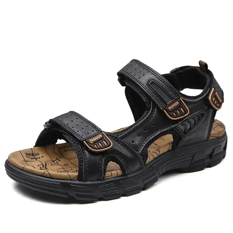 2025 New Genuine Leather Men's Sandals Summer Outdoor Non-slip Hiking Trekking Shoes for Men Beach Slippers Casual Sneakers