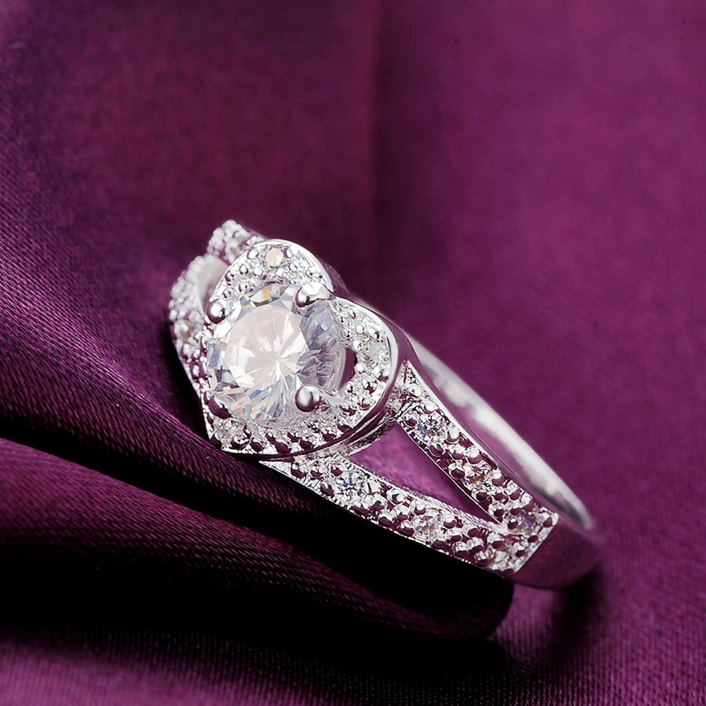 Hot 925 Sterling Silver crystal romantic heart diamond Rings For Women Fashion Party Gifts luxury wedding engagement Jewelry