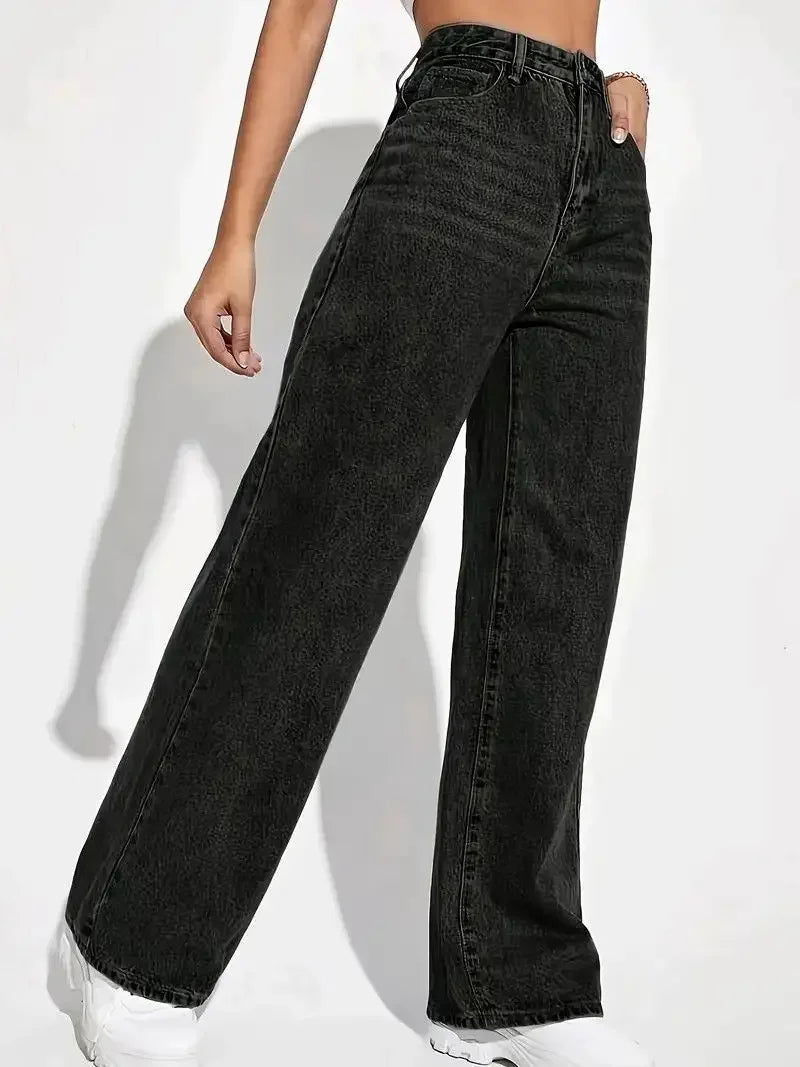 High Waist Washed Ladies Jeans Long Straight Fashionable Versatile New 2025 Cross-Border Women's Denim Pants Chinese Style