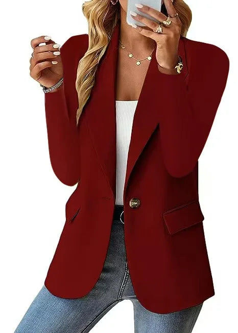 Fashion And Casual Women's Jacket, Spring And Autumn New Style, Solid Color Lapel Long Sleeved Suit Jacket