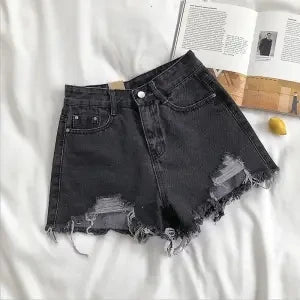 Summer New Style Wide Leg Pants Candy Color Ripped Denim Shorts Female High Waist Green A-line Women Jeans Hot Shorts Pants