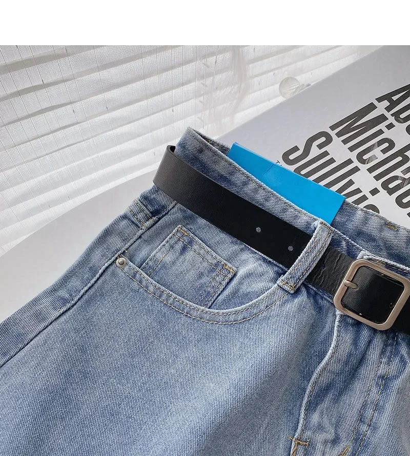 2022 New Spring Summer High-Waisted Slimming A- Line Denim Shorts Women's Loose-Fit Casual Heat Pants Rolled Edge Design