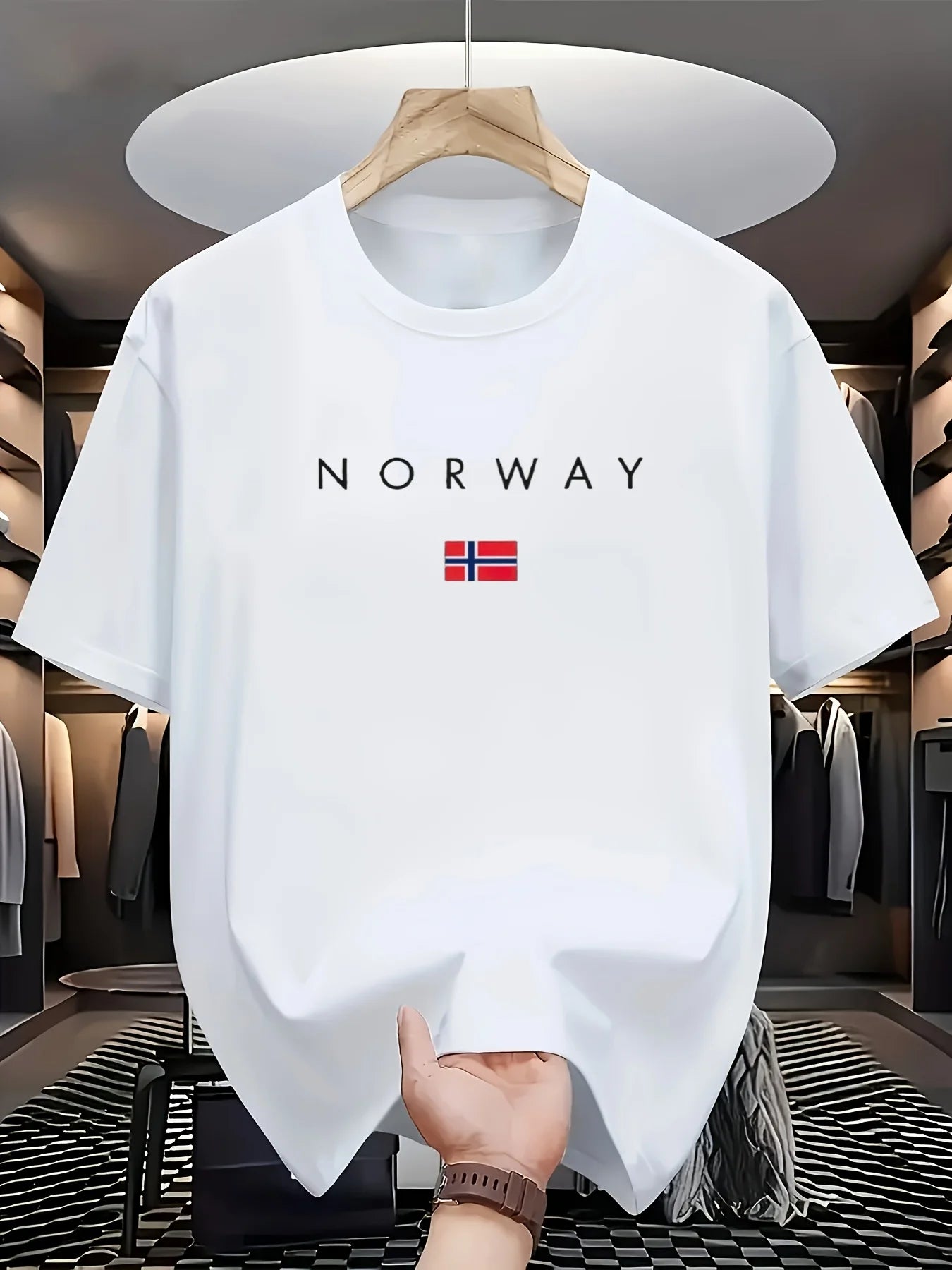 Men's summer 100% pure cotton fashionable sports casual loose NORWAY pattern printed round neck short sleeved T-shirt top