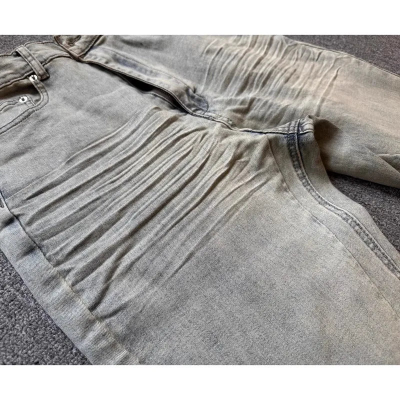 Brand New Rick Washed Blue Zipper Pocket Fit slim fit PANT Jeans Cotton Denim Pants Comfort Casual Jeans Size S M L XL #B4