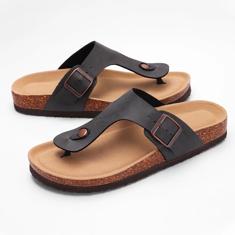 Pallene New Summer Women's Slippers With Arch Support Slip-On Outdoor Slides Cork Footbed Sandals With Adjustable Double Buckle