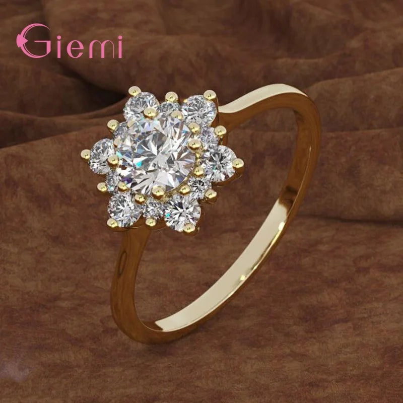 Luxury Female Snowflake Ring Fashion 925 Sterling Silver Crystal Zircon Stone Ring Vintage Wedding Rings For Women