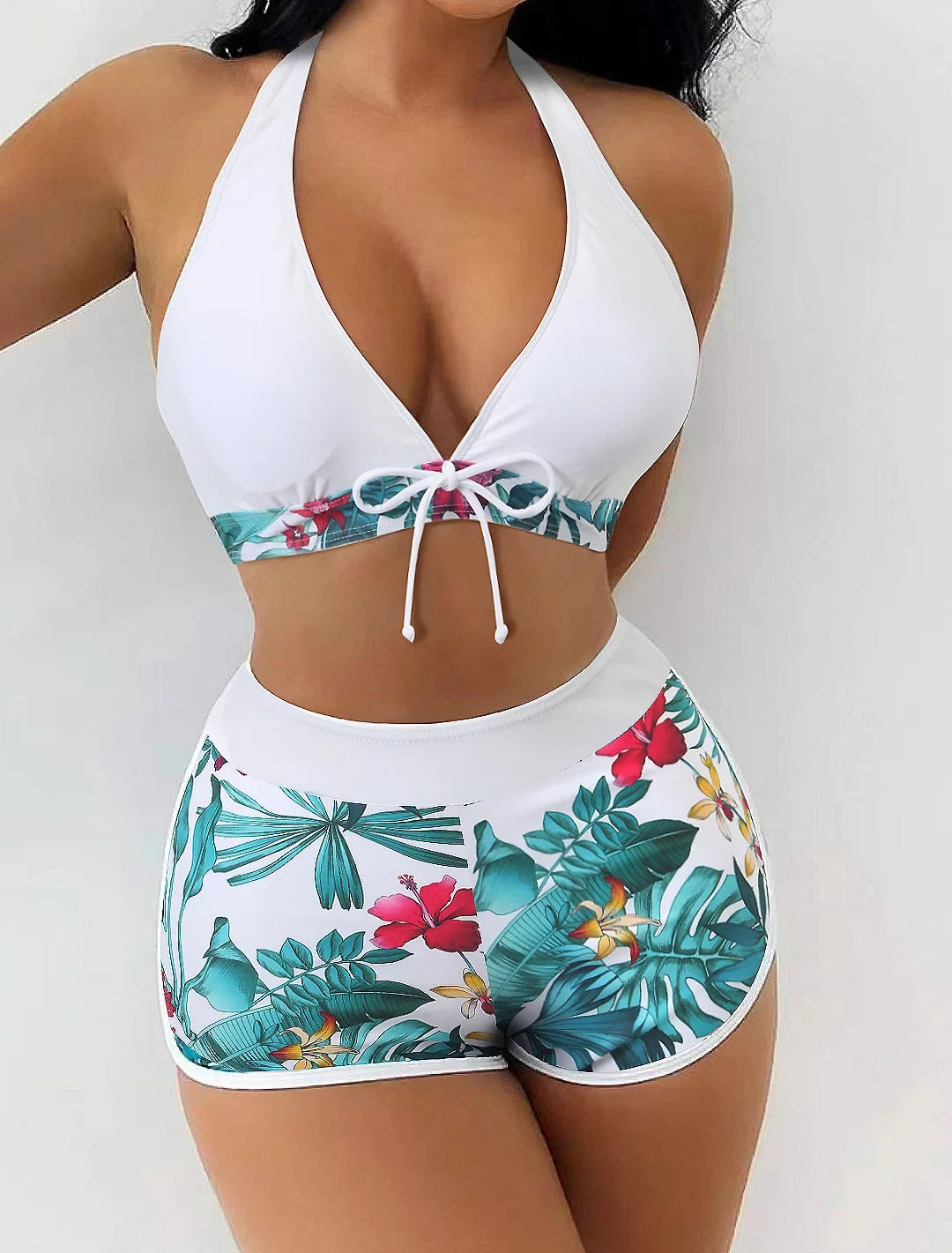 Sexy Print Halter Neck Bikini Set High Waist Women's Swimsuit Cross-Border New Arrival Hot Sale Of The Season Trendy Split Desig