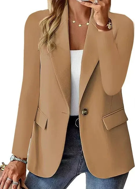 Fashion And Casual Women's Jacket, Spring And Autumn New Style, Solid Color Lapel Long Sleeved Suit Jacket