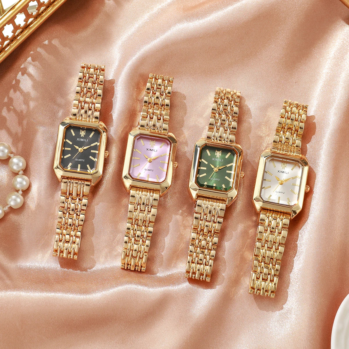 1/2/4PCS Luxury Women Watches Fashion Rectangle Woman Quartz Watch Stainless Steel Band Wristwatches Reloj Mujer(Without Box)