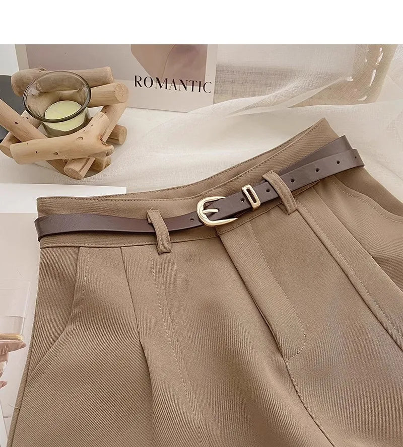 Casual Women A-Line Shorts Fashion Office Lady Commute Vintage Solid High Waist Short Pants Casual Streetwear Summer Trousers