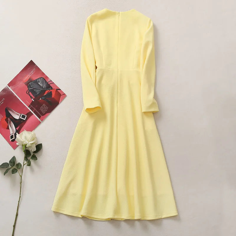 Princess Dress Kate Middleton Yellow Dress long Sleeve Women Dress