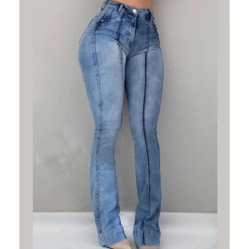Women Slim Fit Denim Pants Bell Bottom High Waist Bootleg Jeans Stretch Female Flare Trouser Fashion Wide Leg Ripped Trousers
