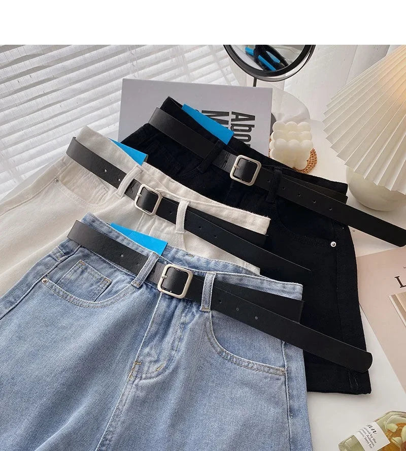 2022 New Spring Summer High-Waisted Slimming A- Line Denim Shorts Women's Loose-Fit Casual Heat Pants Rolled Edge Design