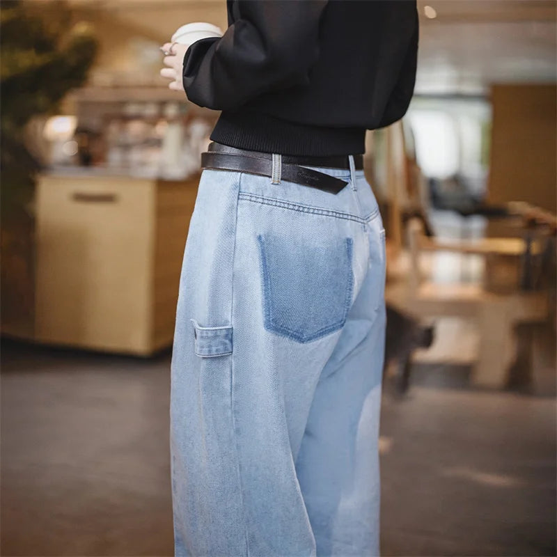 Maden Vintage Deconstructed Washed Jeans Women Spring Fall Straight Leg Wide Denim Pants Heavyweight Casual Streetwear Trousers