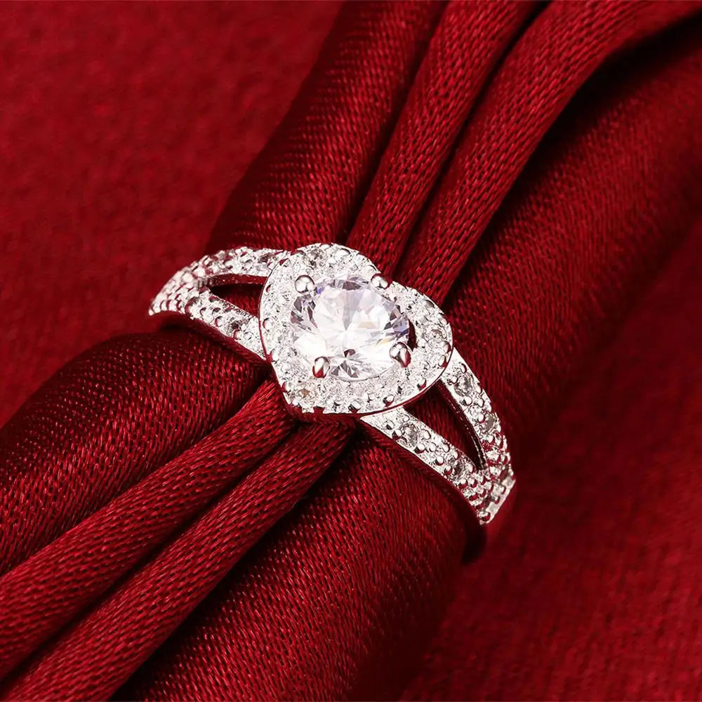 Hot 925 Sterling Silver crystal romantic heart diamond Rings For Women Fashion Party Gifts luxury wedding engagement Jewelry