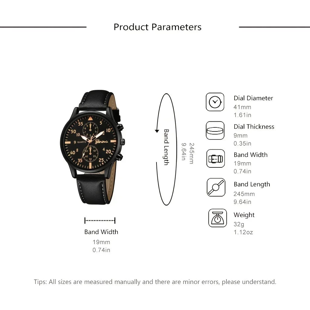 4/1pcs Men Watches Set Luxury Fashion Design Leather Watch Quartz Men Watch Clock Gift Montre Homme Relogio Masculino(no Box)