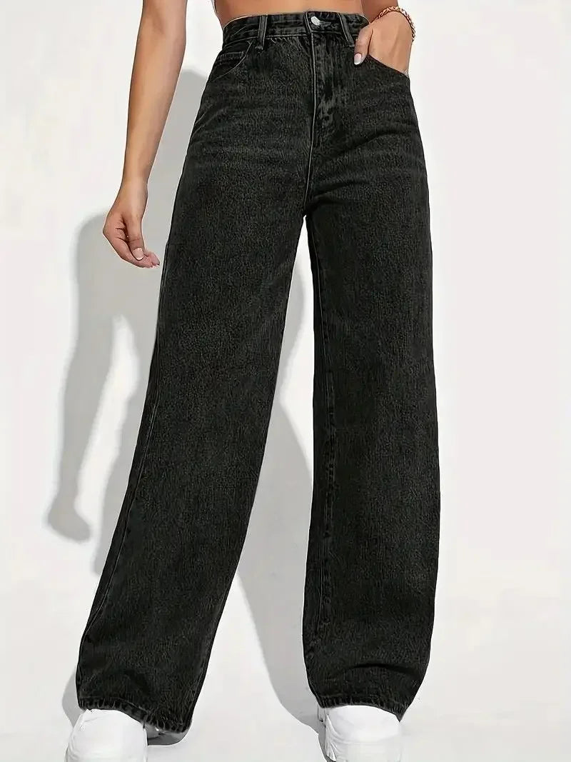 High Waist Washed Ladies Jeans Long Straight Fashionable Versatile New 2025 Cross-Border Women's Denim Pants Chinese Style