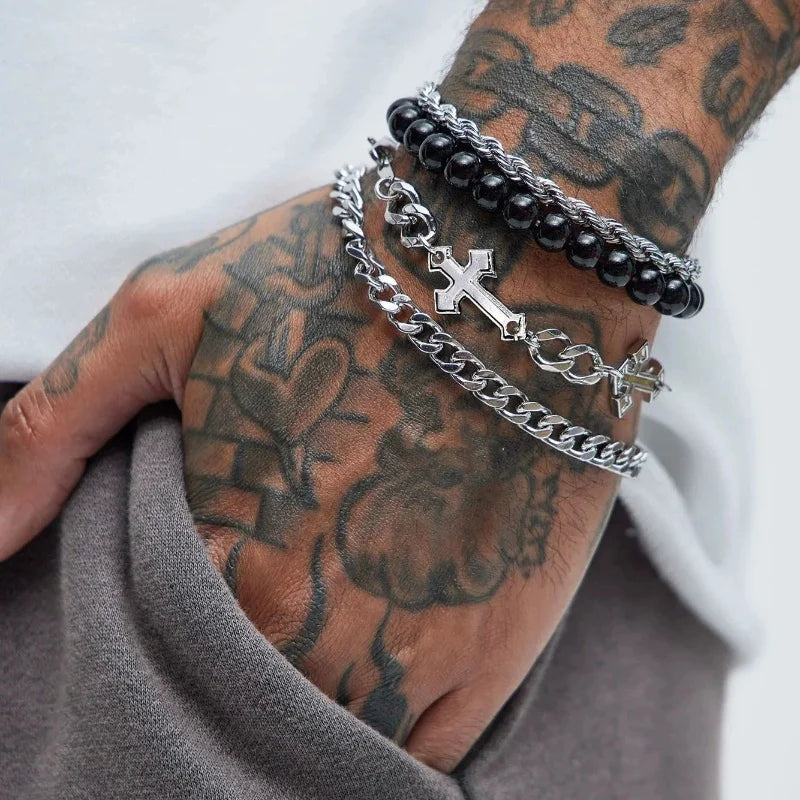 Titanium Steel Bracelet Set With Adjustable Multi-Layer Twisted Chain For Men And Women | Dark Hip-Hop Style Daily Accessory
