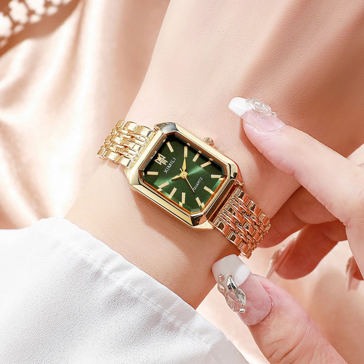 1/2/4PCS Luxury Women Watches Fashion Rectangle Woman Quartz Watch Stainless Steel Band Wristwatches Reloj Mujer(Without Box)